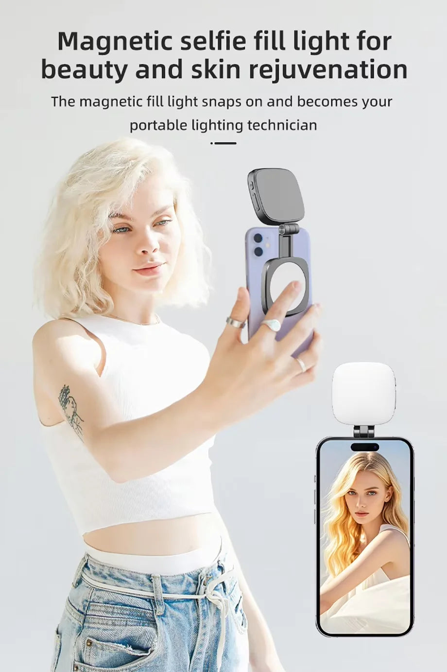 360° Rotation Magnetic Phone Selfie Light with Makeup Mirror