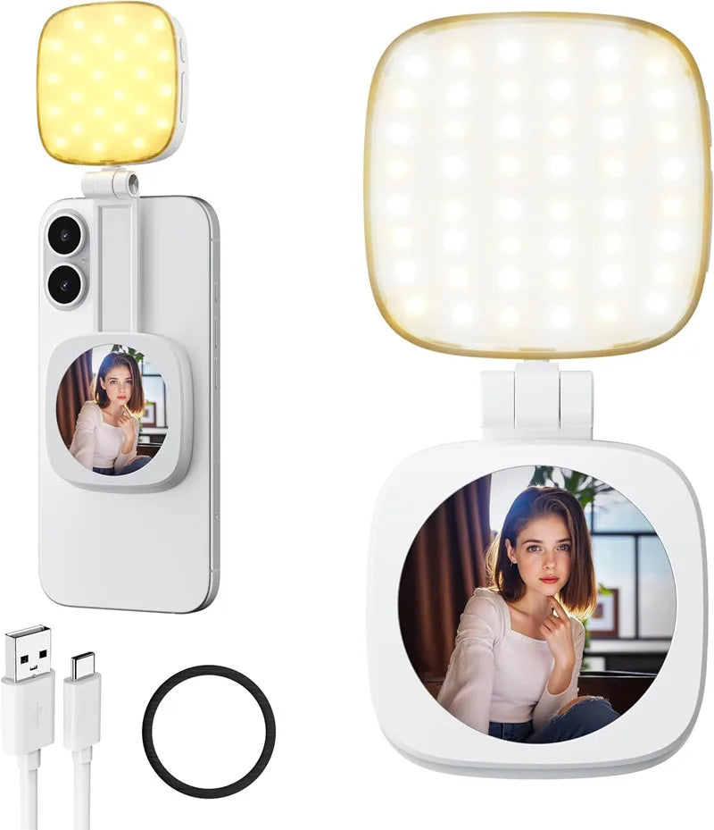 360° Rotation Magnetic Phone Selfie Light with Makeup Mirror