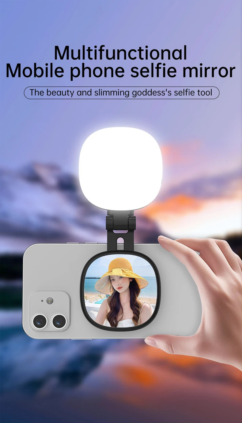 360° Rotation Magnetic Phone Selfie Light with Makeup Mirror