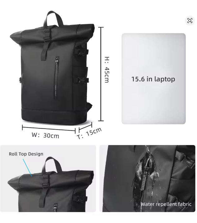Roll Top Waterproof PU Leather BackPack