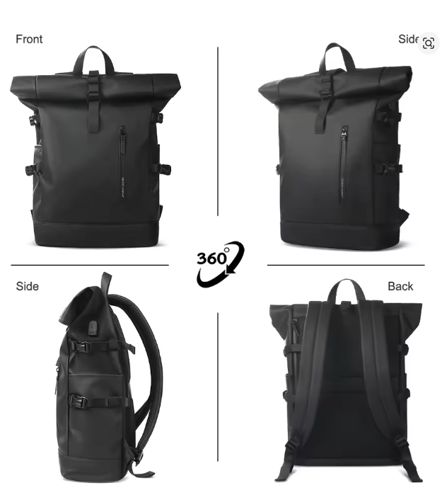 Roll Top Waterproof PU Leather BackPack