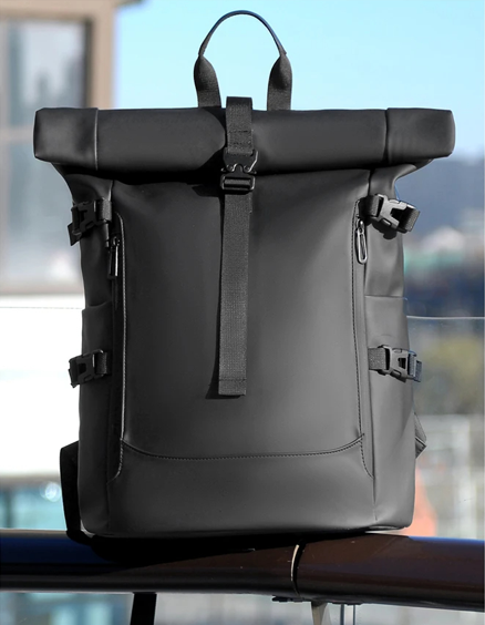 Roll Top Waterproof PU Leather BackPack