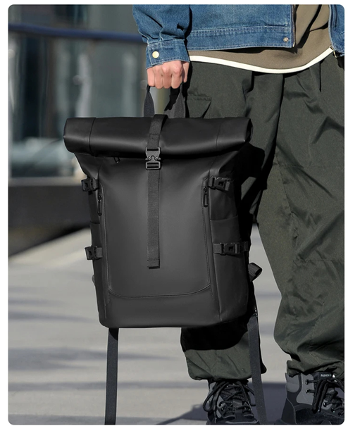 Roll Top Waterproof PU Leather BackPack