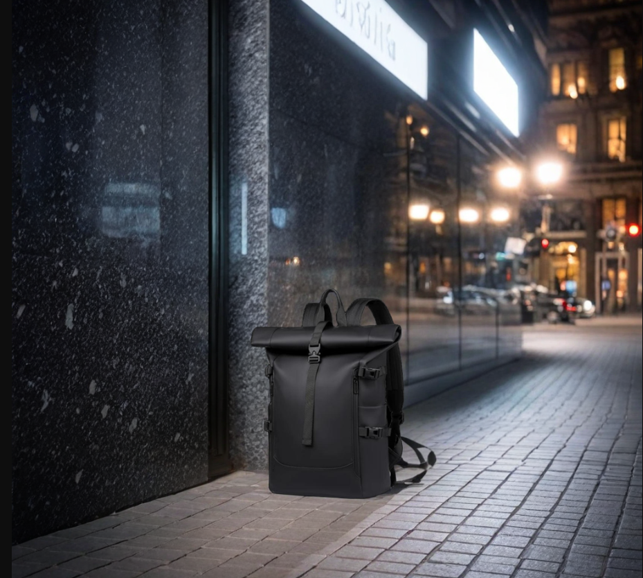 Roll Top Waterproof PU Leather BackPack