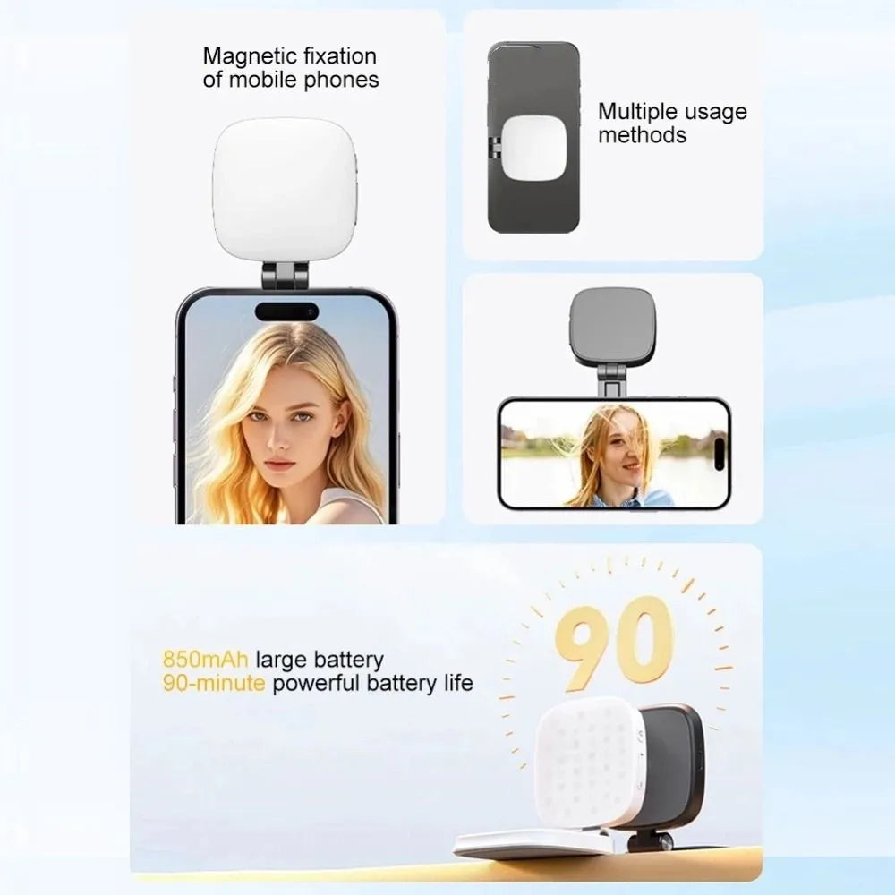 360° Rotation Magnetic Phone Selfie Light with Makeup Mirror